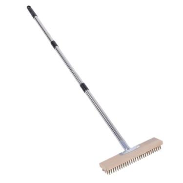 Imagem de Diydeg Escova de aço inoxidável, escova para pisos externos resistentes com cabo longo, vassoura de aço rígido para limpeza de pisos de concreto, garagens, calçadas