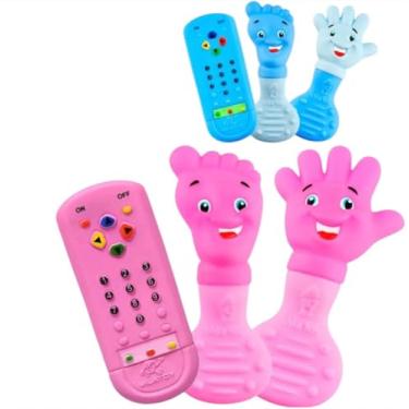 Imagem de Kit Mordedor para Bebê Infantil Mãozinha e Pezinho Controle Macio Dentição Gengiva (ROSA, KIT COMPLETO)