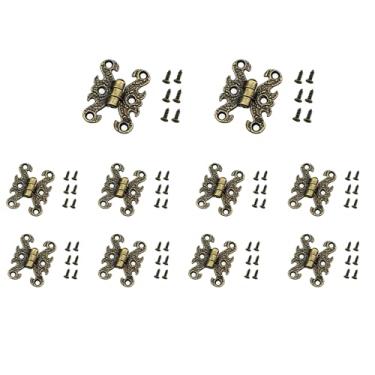 Imagem de KKUANG 10 peças 39 x 30 mm vintage em forma de H dobradiças caixa de presente dobradiças decorativas impressas com parafusos acabamento bronze antigo para caixas de madeira vintage abertura fechamento