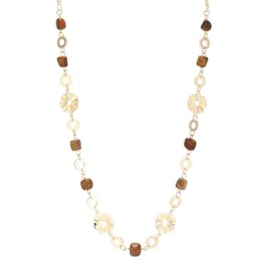 Imagem de Dazylleco Colares longos de ouro para mulheres, colar de ouro delicado com contas de pedra natural, presentes de dia das mães, bijuteria de ouro boho para mulheres, Pedra, Sem Pedra Preciosa