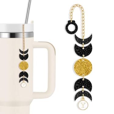 Imagem de QILMILY Topo de copo Moon Stanley, acessório decorativo para copos (lua dourada, A)