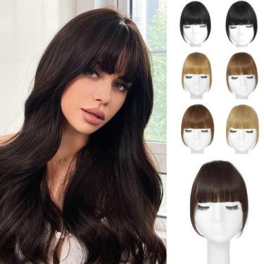 Imagem de Clip In Bangs YBYMCAI Cabelo humano real marrom escuro