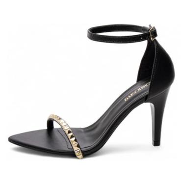 Imagem de Sandália Feminina Salto Alto Fino Stiletto 9cm Tira Tornozelo Detalhe Tachas Elegante Festa (Preto, BR, Adulto, Numérico, 34)
