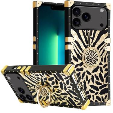 Imagem de DMaos Capa para iPhone 17 com anel para mulheres, ouro lindo strass Bling Diamond Kickstand para iPhone17 6,3'' - Zebra