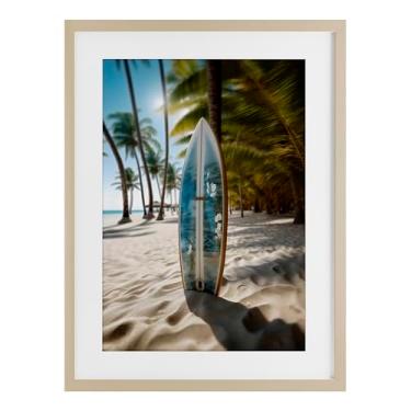 Imagem de Stupell Industries Blue Surfboard Coastal Blur Birch Impressão emoldurada sob vidro, design por LSR Design Studio, 23 x 17