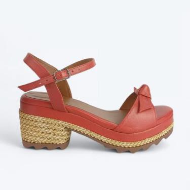 Imagem de Sandália Feminina Plataforma Moda Casual Couro Legítimo Confortável - 