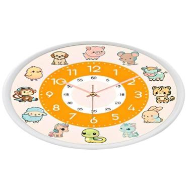 Imagem de Relógio Parede Infantil Redondo 35Cm Perola Tema Animais