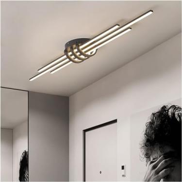 Imagem de Lustre LED moderno para quarto, corredor, hall de entrada, sala de estar, preto fosco/branco, 90-260 V, luminárias de teto LED, decoração de casa, lâmpada, preto, 110x20x10 cm, branco quente