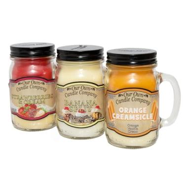 Imagem de Our Own Candle Company Velas perfumadas para sorvete laranja, morangos e creme, pacote sorvete dividido em banana, pacote variado, 368 g (pacote com 3)