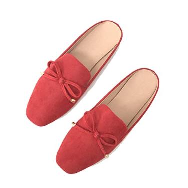Imagem de Flerivva Mule Mocassins femininos sem cadarço sem cadarço e costas abertas, sapatos casuais de verão, Vermelho, 38
