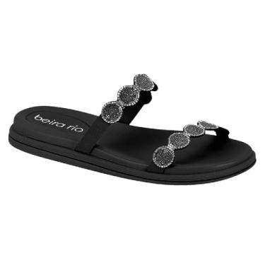 Imagem de Beira Rio, Sandália Fem Beira Rio Papete Preto Tiras Strass 8488.129 Tamanho:37;Cor:Preto