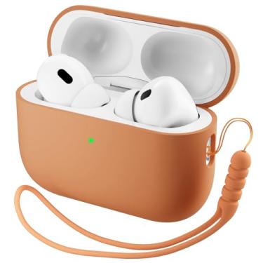 Imagem de ORNARTO Capa compatível com AirPods Pro 3 (2025), capa protetora de silicone líquido para AirPods Pro 3ª geração com cordão macio frontal capa de silicone visível LED - laranja