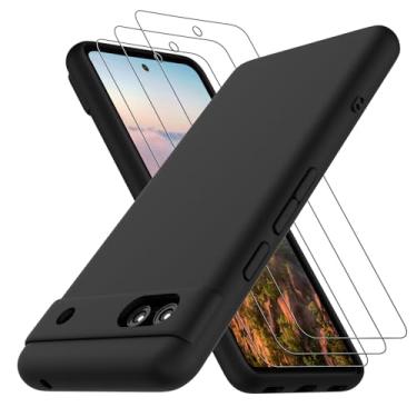 Imagem de Neseovge Capa para celular Google Pixel 7A com 3 protetores de tela de vidro temperado, silicone líquido macio TPU com forro de microfibra, capa protetora de corpo inteiro para Google Pixel 7A, preta
