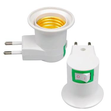 Imagem de kit 2 Soquetes Adaptador de Tomada para Lâmpada E27 com Botão Liga/Desliga, Bivolt 127V/220V, Base Rosqueável, Uso Residencial e Comercial