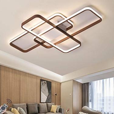 Imagem de Luminária de teto LED regulável, moderna, criativa, retangular, para sala de estar, quarto, cozinha, escritório, quarto infantil, marrom, 3000K -6500K, lustre,