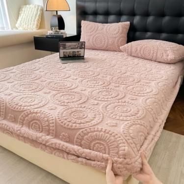 Imagem de Lençol de elástico com bolso profundo, veludo fofo, flanela macia, roupa de cama quente para o inverno, protetor de colchão fácil de cuidar - rosa | 90 x 200 cm (apenas capa de colchão)