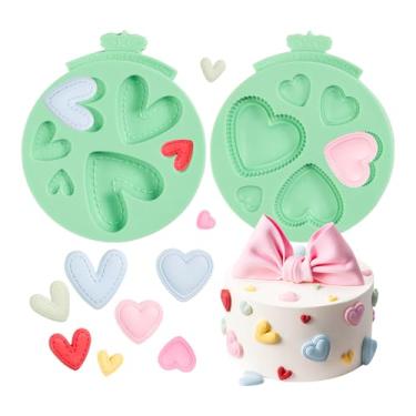 Imagem de KALAIEN 2 peças de molde de silicone de coração, moldes de chocolate, moldes de doces, moldes de fondant em forma de estrela, molde de bolo pop para argila, cubo de gelo