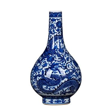 Imagem de AKALNNB Vaso de flores de cerâmica chinês retrô azul e branco vasos decorativos de porcelana 26 cm grande vaso decorativo quarto sala de estar mesa de casamento D