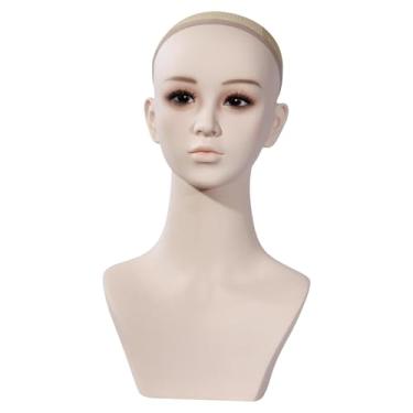 Imagem de Kokiya Busto de Cabeça de Manequim Feminino com Furo para Orelha, Suporte Multiuso para Exibição com Suporte de Cabeça de Manequim de Ombro para Salão de Bel