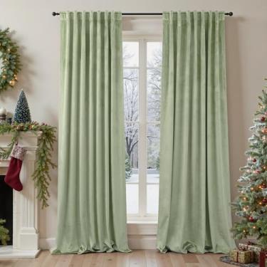 Imagem de Cortinas de veludo verde sálvia para quarto, 203 cm de comprimento, conjunto de 2 painéis, isolamento térmico, espesso, isolamento térmico, escurecimento, luz sálvia, boho, cortina drapeada para sala