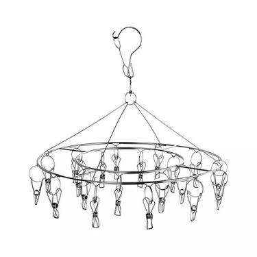 Imagem de Cabide De Roupa À Prova De Vento De Aço Inoxidável Varal Meia Toalha Bra Secagem Roupa Peg (2,Redondo 20 Clipes)