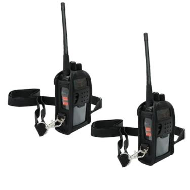 Imagem de Sarcia Pacote com 2 capas para Walkie Talkie UV-5R coldre de couro PU com design de 9 furos de PVC transparente para Baofeng UV5R UV5RA UV5RE TYT TH-F8 (preto)