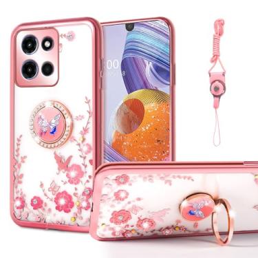 Imagem de nancheng Capa para Motorola Moto G Stylus 5G 2025 (6,7 polegadas) linda capa de telefone rosa de silicone macio com suporte de anel capa de proteção à prova de choque - borboleta rosa