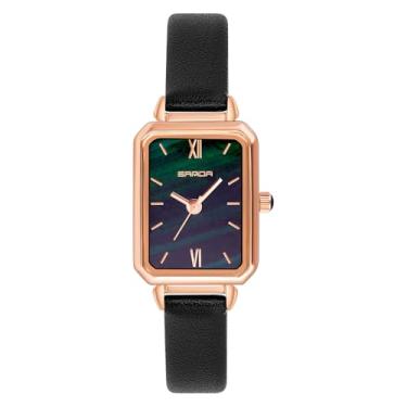 Imagem de KXAITO Relógio feminino com mostrador verde malaquita, caixa quadrada, pulseira de couro, relógios à prova d'água 3ATM, presente para Natal, Dia dos Namorados, Dia das Mães, aniversário, Tiras de