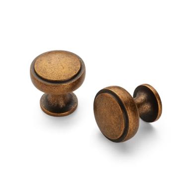 Imagem de HARPOON Puxadores de armário, puxador redondo vintage, puxador de gaveta moderno, ferragens de armário de bar de cozinha, pacote com 10, latão antigo de 2,8 cm 28 mm