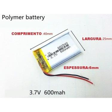 Imagem de Bateria Intercomunicador Sena 20s 600mah 2 Fios 3,7v - bgb