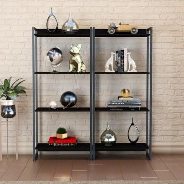 Imagem de Kit 2 Estantes para Livros Médias Industrial Aço 4 Prateleiras 146cmx6