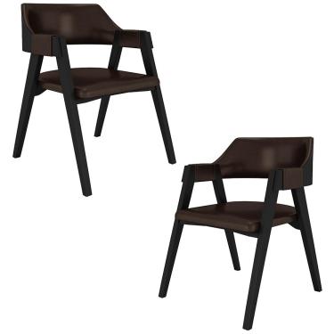 Imagem de Kit 2 Cadeiras Sala de Jantar e Jogos Carteados Madeira Maciça Poker PU Marrom/Preto G42 - Gran Belo