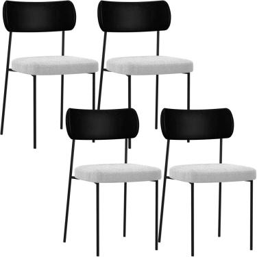 Imagem de Kit 04 Cadeiras Estofadas Para Sala De Jantar Melina L02 Couríssimo Preto Bouclê Cinza - Lyam Decor