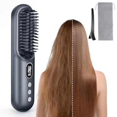 Imagem de LAMA Escova alisadora de cabelo sem fio – Escova de cabelo portátil – Aquecimento rápido dos anos 20 – 130 milhões de plasma para brilho sem frizz, mini pente alisador de cabelo de 90.0000 mAh para