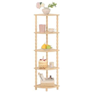 Imagem de MaxSmeo Prateleira de canto, estante de coner de 5 camadas para espaços pequenos, prateleiras de exibição de canto elegantes para quarto, banheiro, cozinha, sala de estar (natural)