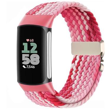 Imagem de Issinlky Pulseira trançada de nylon compatível com Fitbit Charge 6/5, pulseira elástica para Fitbit Charge 5/6 feminino e masculino