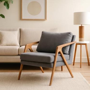 Imagem de Poltrona Mona Luxo em Madeira Estofada em Veludo - Cinza