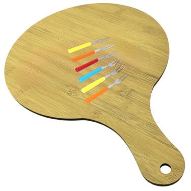 Imagem de Kit 01 Tábua de Corte Petisqueira Redonda Madeira MDF CASAMILU Premium 43 cm x 30 cm + 06 Garfos para Petisco Resistente, Durável, Fácil de Limpar para Preparo de Queijos, Frios, Petiscos e Carnes