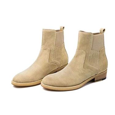 Imagem de Bigfanshu Sapatos masculinos elegantes botas plataforma camurça couro feito à mão formal vintage elegante inverno Chelsea bota gancho laço cadarço slip-on sapatos ao ar livre botas cano médio tornozelo Chukka, Bege, 38 BR G