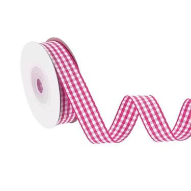 Imagem de PATIKIL Fita guingão de 10 jardas x 1,5 cm, fita xadrez de nylon quadriculada para presente para grinalda de laço de ação de graças, artesanato, aniversário, casamento, rosa vermelha