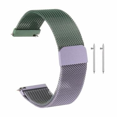 Imagem de HARFINGTON Pulseira de relógio de malha de aço inoxidável de liberação rápida de metal ajustável com fivela magnética para homens e mulheres, Verde, roxo, 22mm