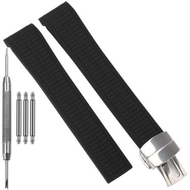 Imagem de Feyert Pulseira de relógio de 21 mm compatível com Patek Philippe Aquanaut 5164A 5167A masculina FKM pulseira de silicone masculina de borracha (preto)