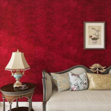 Imagem de LACHEERY Papel de parede de veludo vermelho amassado de 40 x 698 cm, papel de parede autoadesivo, tecido de feltro, papel de parede de contato vermelho texturizado para armários de parede, gaveta