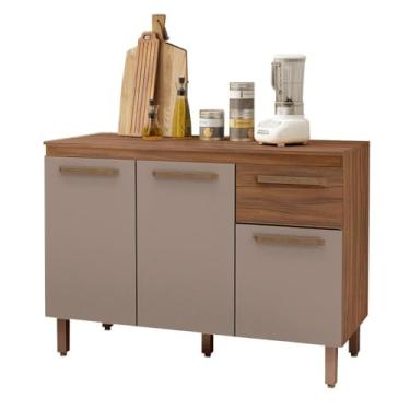 Imagem de Balcão Copa com Tampo Para Cozinha 3 Portas e 1 Gaveta Freijo/moka