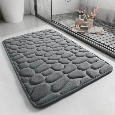 Imagem de Tapete de banho de espuma de memória, tapete de chuveiro antiderrapante super macio e absorvente, lavável na máquina, tapete de banheiro de paralelepípedos, confortável para banheira, cinza escuro