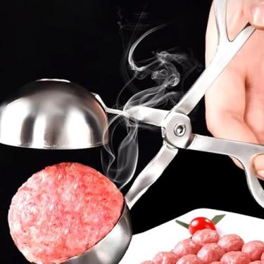 Imagem de Máquina de almôndegas de aço inoxidável, tamanho pequeno, bolas de carne recheadas antiaderentes, bolinha de peixe, bolinha de arroz, molde de cozinha, 16 cm x 3,5 cm