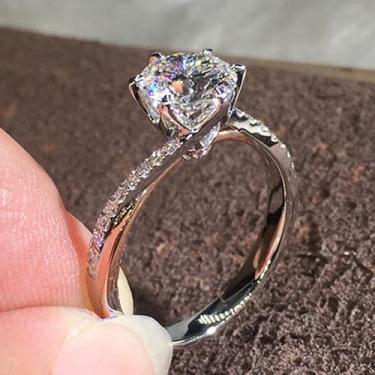 Imagem de Anéis de noivado de zircônia cúbica branca banhada a ouro branco, alianças de compromisso, festas noturnas, presentes de dia dos namorados, alianças de eternidade para mulheres, 9, Cobre, Sem pedra