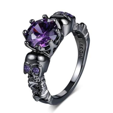 Imagem de Anéis de compromisso delicados para ela, anéis de casamento de zircônia cúbica de noivado com rubi simulado com acabamento preto, Zircônia cúbica, Zircônia cúbica