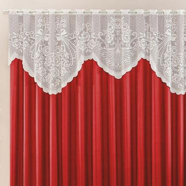 Imagem de Cortina Nicole 3,00M X 2,50M Vermelha Tecido Microfibra Com Renda Varão Simples