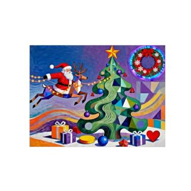 Imagem de Natal Quadro em tela-Homem abstrato colorido árvore-Imagem moderna decoração casa-Pôster impressões para sala estar 80x105cm31x41in Sem Moldura